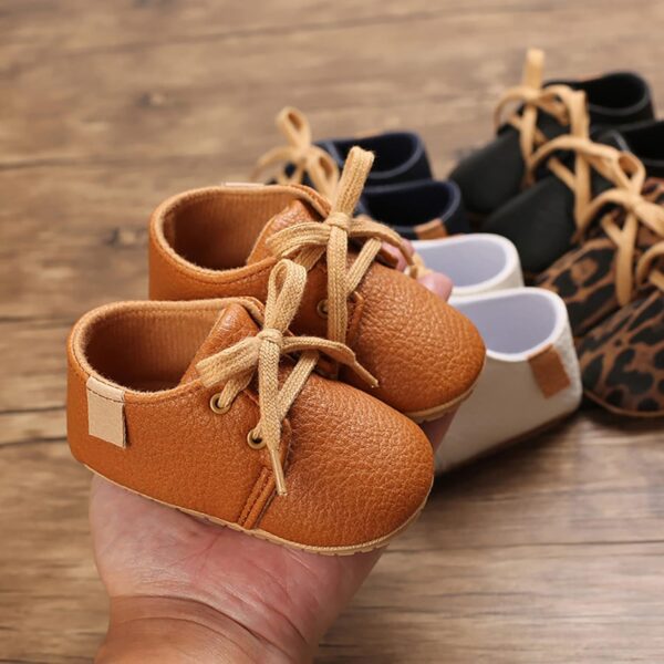 Infant Toddler PU Leather Soft Sole Baby Shoes Boys and Girls Non Slip Floor Casual Shoes Lightweight Lace Up Comfortable Solid Color Simple Baby Boy Girl - Image 5