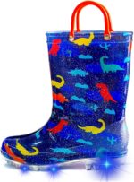 Toddler Wellies for Girls Boys, Light Up Waterproof Wellington Boots with Pull On Handles, Wellies for Kids Lightweight Boots