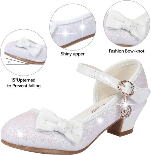 Girl Sandals Glitter Princess Shoes Sequin Party Shoes Bling Bowknot High Heels Wedding Birthday Dress Shoes Comfort Bright Diamond Cosplay Dance Shoes for Little Girls Pink Silver Blue Purple White - Image 3