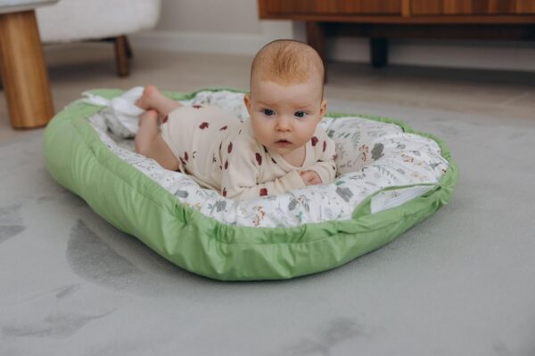 Baby Lounger (Green/White, Forest) - for Newborns to Toddlers Between 0-24 Months + Portable + Water-Resistant + 100% Cotton - Image 2