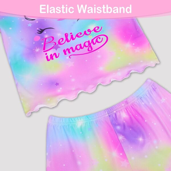 MHJY Girls Pyjamas Ruffled Short Sleeve PJs Sets Unicorn Pajamas 2 Pcs Shirt and Shorts Casual Girls' Nightwear Sleepwear Clothes - Image 4