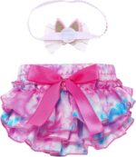 inlzdz Baby Girls Tie Dye Satin Ruffle Bow Bloomers Diaper Covers & Headband Set for Photography