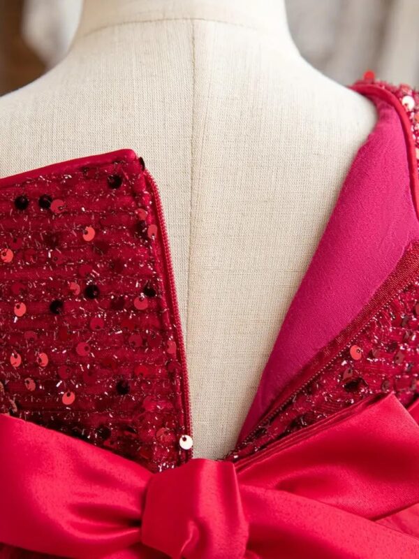 miço kids Baby Girls Sequin One-Shoulder Princess Dress | Burgundy Tulle Party Gown | Flower Girl, Birthday, Wedding & Dress - Image 3