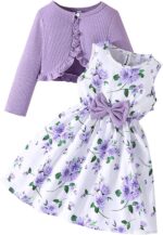 Girl Dress Toddler Long Sleeve Dresses A-line Floral Casual Party Dress with Cardigan Sets for Little Big Kids 4-13 Years
