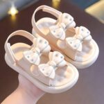 Baby Infant 𝗣ink Bow Pearl Foam Sandals With Strap Summer Casual Toddler Girls Flat Wide Shoes Slip On Shower Loafers Anime Shoes For Girls 10-12 Barefoot Toddler Shoes(White, 12.5 Little Child) - Image 2