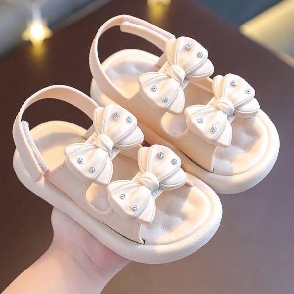 Baby Infant 𝗣ink Bow Pearl Foam Sandals With Strap Summer Casual Toddler Girls Flat Wide Shoes Slip On Shower Loafers Anime Shoes For Girls 10-12 Barefoot Toddler Shoes(White, 12.5 Little Child) - Image 2