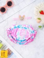 inlzdz Baby Girls Tie Dye Satin Ruffle Bow Bloomers Diaper Covers & Headband Set for Photography - Image 3