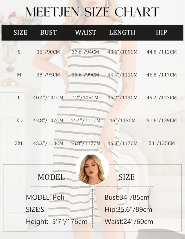 Meetjen Women's Summer Sundresses Casual Sleeveless Hollow Out Ribbed Knit Side Slit Striped Midi Tank Beach Dress - Image 6