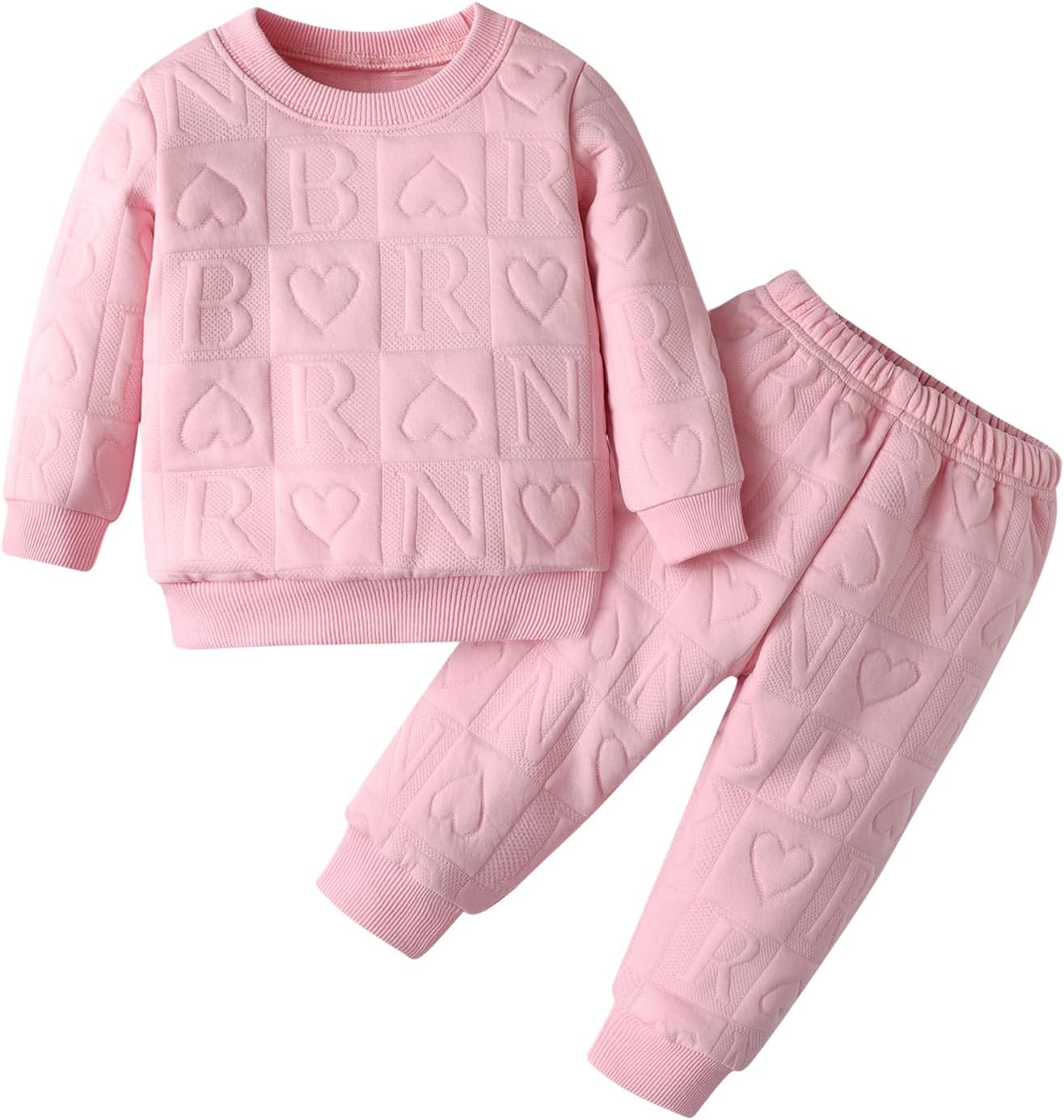 719Fhyw009L._AC_SL1500_.jpg Infant Baby Girl Clothes Solid Color Long Sleeve Tops Love Printed + Pants 2Pcs Sets - Image 1