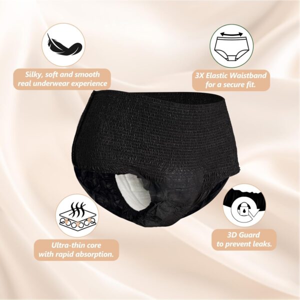 MOLLIS Disposable Period Pants for Women, Postpartum Underwear, Maternity Knickers Heavy Flow Leak Proof, Black, XXLarge, 8 Count - Image 3