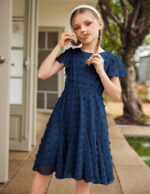 Flypigs Girls Dresses Short Sleeve Princess Dress for Girl A-line Elegant Party Wedding Dress Solid Color School Outfits Clothes for Kids Girls 3-12 Years - Image 3