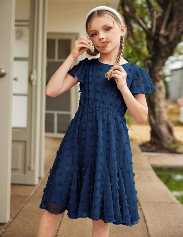 Flypigs Girls Dresses Short Sleeve Princess Dress for Girl A-line Elegant Party Wedding Dress Solid Color School Outfits Clothes for Kids Girls 3-12 Years - Image 3