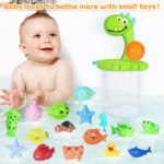 21Pcs Baby Bath Toys, Dinosaur Bathtub Toy for 3-6 Boys and Girls, 1 Dino Fishing Net &1 Fishing Rod & 3 Soft Ball & 15 Sea Animal Rubber Toys Children Fish Catching Game - Image 2
