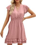 Swiss Dot Smocked Maternity Dress for Baby Shower Photoshoot Casual V Neck Ruffle Sleeve Empire Waist Tiered Boho Dress - Image 2