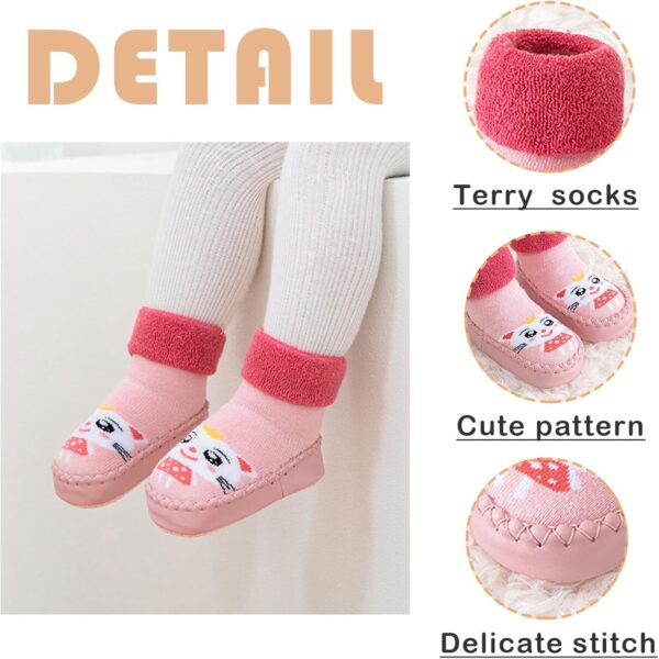 FEOYA Baby Slippers Socks 3 Pairs Anti Slip Infant Baby Floor Sock Slippers Newborn Boys Girls Breathable First Walking Shoes Winter Thermal Step Socks Christmas Baby Gift - Image 6