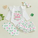 Acrawnni Newborn Baby Girl Easter Outfit Bunny Long Sleeve Romper Layered Ruffle Shorts Bloomers Tutu Skirt Bow Headband Socks 4Pcs Bunny Clothes - Image 2