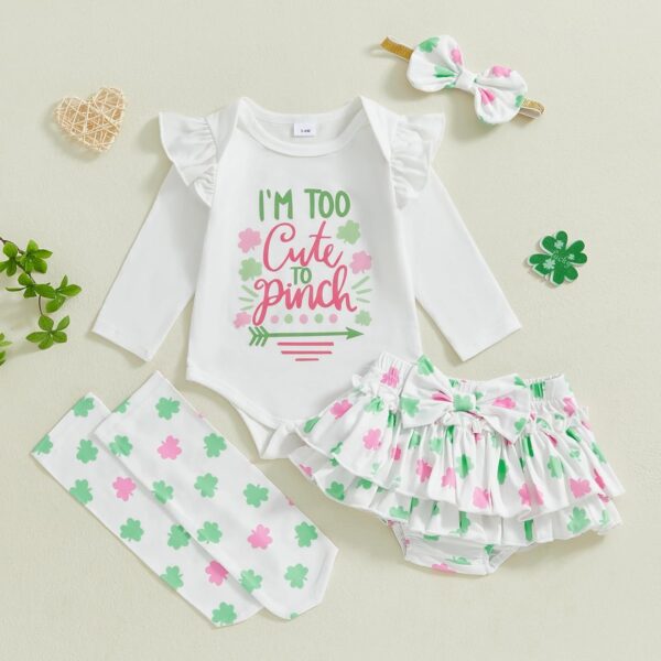 Acrawnni Newborn Baby Girl Easter Outfit Bunny Long Sleeve Romper Layered Ruffle Shorts Bloomers Tutu Skirt Bow Headband Socks 4Pcs Bunny Clothes - Image 2