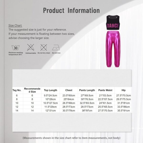 Freebily 2Pcs Girls Hip Hop Street Dance Clothes Set Crop Tank Top and Metallic Pants Stage Performance - Image 5