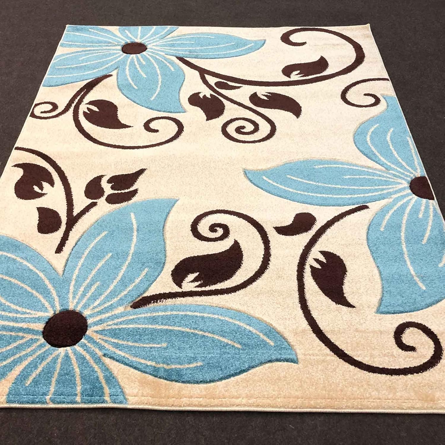 71ABW9FIbTL._AC_SL1500_.jpg Rugs4sale Vogue Beige 1.4cm Thick Pile Modern Area Rug Living Room, Bedroom, Office And Home Decor l Ideal For Kids Room, Dining Hall, Indoor/Outdoor Carpet Mat (Beige/Blue-120x170cm) - Image 1