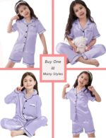 SWOMOG Kids Silk Satin Pyjama 4 Pcs Girls Boys Silky Pyjamas Set Button-Down PJs Sets Soft Long & Short Sleeve Sleepwear Teenage - Image 3