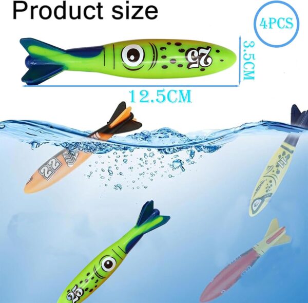 4Pcs Diving Torpedoes - Swimming Pool Sinkers for Kids Age 7-12, Underwater Diving Toys for Girls & Boys - Image 2