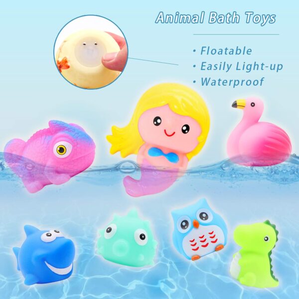 yoliyogo Animal Toy Bath Floating Toy with Auto Flashing Early Learning Toy Package with 8 Pcs Dinosaur Shark Flamingo Mermaid Bathtub Shower Toy Gift for Kids and Pets - Image 4