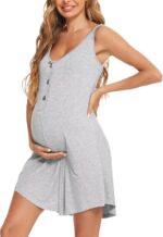 Aseniza Women's Maternity Nightdress Nightwear Nursing Breastfeeding Pregnancy Sleeveless Button Front Pyjamas Loungewear Labour Delivery Nightie for Hospital Gown