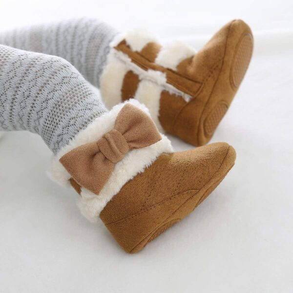 Petyoung Baby Winter Warm Fleece Bootie, Newborn Non-Slip Soft Sole Winter Shoes Bowknot Prewalker Boots for Girls 0-18 Months - Image 2