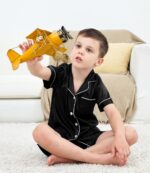 SWOMOG Kid's Silk Pyjamas 3 Piece Girls Boys Satin Pyjamas Set Button-Down PJs Sets Soft Lounge Sets Short Sleeve Sleepwear - Image 7