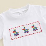 Toddler Kid Girls Summer Outfit Animal Embroidery Short Sleeve Top Colorful Stripes Elastic Waist Shorts Set 2Pcs Clothes Set - Image 5