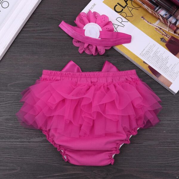 Hansber Infant Baby Girls' Bowknot Ruffle Tulle Bloomers Princess Tutu Skirts Diaper Cover with Flower Headband - Image 7