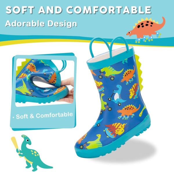 FUNCOO PLUS Toddler Wellies Kids Rubber Wellington Boots Waterproof Rain Boots for Boys and Girls with Handles in Fun Pattern - Image 5