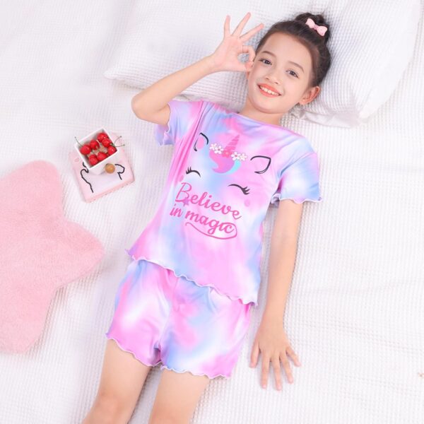 MHJY Girls Pyjamas Ruffled Short Sleeve PJs Sets Unicorn Pajamas 2 Pcs Shirt and Shorts Casual Girls' Nightwear Sleepwear Clothes - Image 6