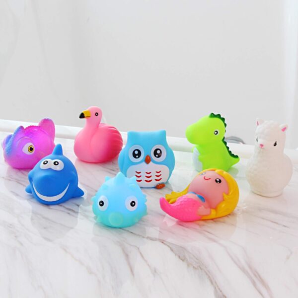 yoliyogo Animal Toy Bath Floating Toy with Auto Flashing Early Learning Toy Package with 8 Pcs Dinosaur Shark Flamingo Mermaid Bathtub Shower Toy Gift for Kids and Pets - Image 7