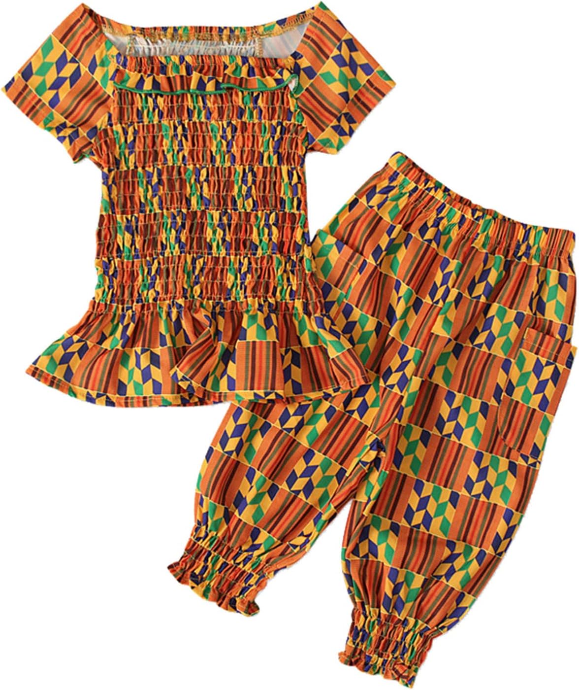 71CHS8CtwRL._AC_SL1500_.jpg Kids Toddler African Style Dashiki Print Tee Bohemian Pants Set Baby Girls Bloomers Tops Outfits&Set Newborn Baby Boy Clothes (Yellow, 3-4 Years) - Image 1