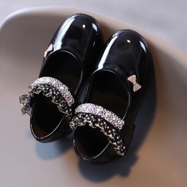 In𝐟𝐚𝐧𝐭 Baby Girls Mary Jane 𝐅lats Adjustable Lace Edge Loafers with Rhinestones Non-Slip Bowknot Princess Wedding Dress Shoes Toddler Crib Shoes Princess Casual Shoes Baby Shoes Girl Shoes - Image 6
