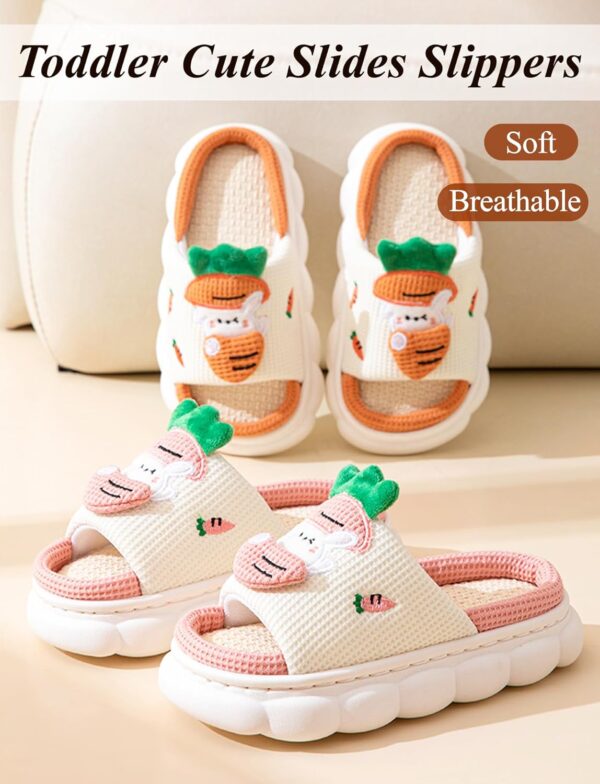 Maeau Toddler Kids Slippers Boys Girls House Slippers Cute Cartoon Animal Open Toe Shoes Linen Indoor Outdoor Slippers Non-Slip House Shoes - Image 2