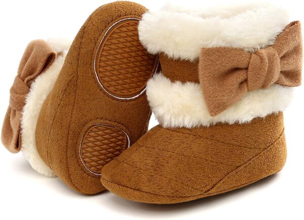 Petyoung Baby Winter Warm Fleece Bootie, Newborn Non-Slip Soft Sole Winter Shoes Bowknot Prewalker Boots for Girls 0-18 Months - Image 5