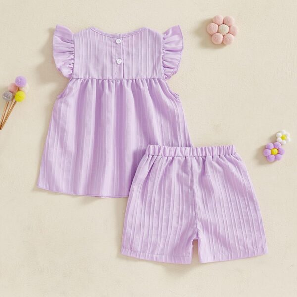 Baby Girl Summer Clothes 3D Flower Embroidery Smocked Tunic Top Casual Shorts Set 2Pcs Toddler Summer Outfit 9M-4Y - Image 3