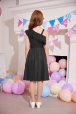Arshiner Girls Dresses One-Shoulder Kids Dresses Summer Sleeveless Dress Ruffle Neck Elegant Party Festival Dresses Swing with Belt Dress for Girls 5-13 Years - Image 5