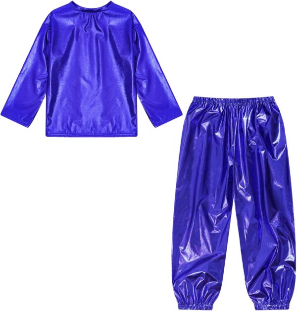YiZYiF Kids Boys Girls Jazz Hip Hop Street Dance Clothes Shiny Metallic Long Sleeve T-Shirt with Harem Pants Set Dancewear - Image 4
