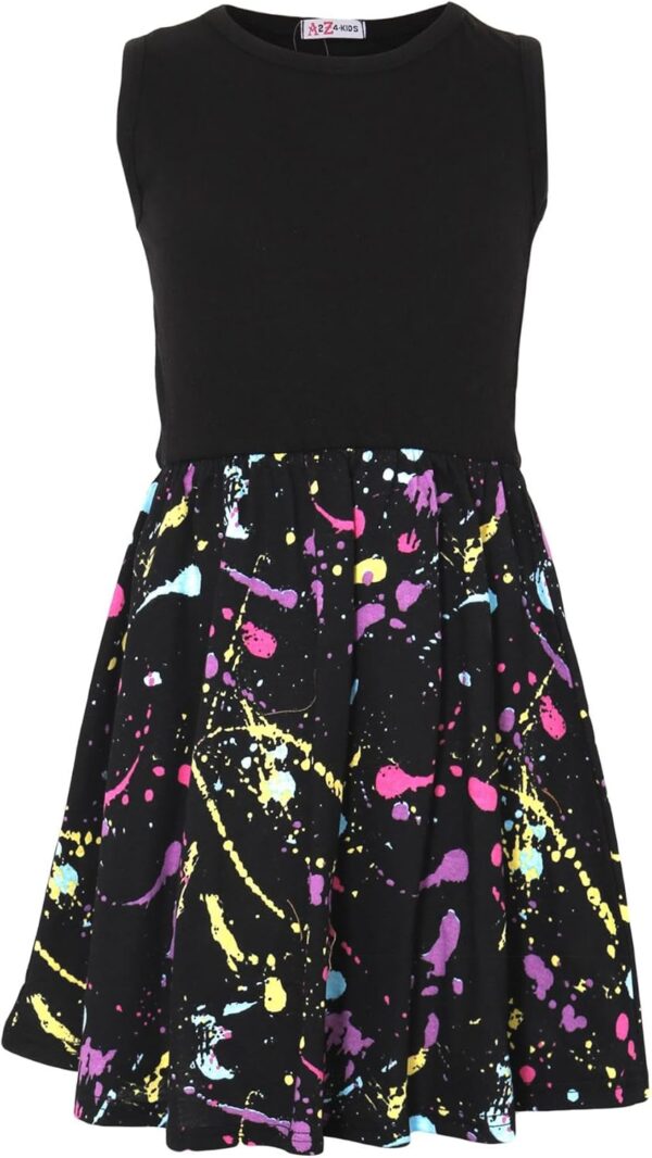 A2Z 4 Kids Girls Black Panel Skater Dress Pastel Splash Print Fashion Party Top Summer Dresses New Age 5 6 7 8 9 10 11 12 13 Years - Image 2