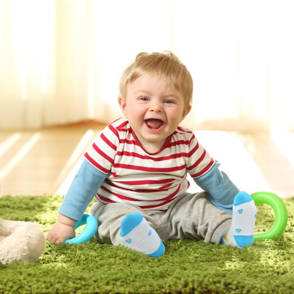ELUTONG Toddler Non Slip Socks - 12 Pairs Kids Anti Skid Grip Cute Crew Cartoon Socks for 1-7 Years Boys Girls - Image 9