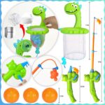 21Pcs Baby Bath Toys, Dinosaur Bathtub Toy for 3-6 Boys and Girls, 1 Dino Fishing Net &1 Fishing Rod & 3 Soft Ball & 15 Sea Animal Rubber Toys Children Fish Catching Game - Image 7