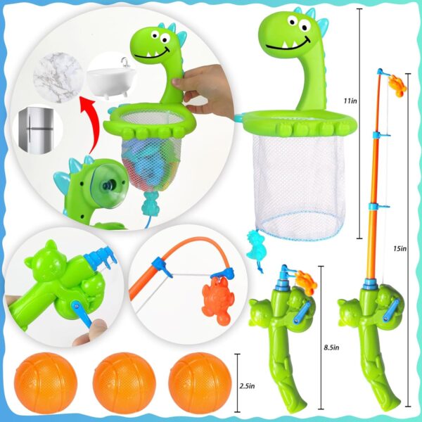 21Pcs Baby Bath Toys, Dinosaur Bathtub Toy for 3-6 Boys and Girls, 1 Dino Fishing Net &1 Fishing Rod & 3 Soft Ball & 15 Sea Animal Rubber Toys Children Fish Catching Game - Image 7