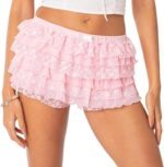 Women Ruffle Shorts Lolita Bloomers Y2k Fairy Lace Layered Shorts Sexy Boy Shorts Layered Bottoms Sweet Cute Panties