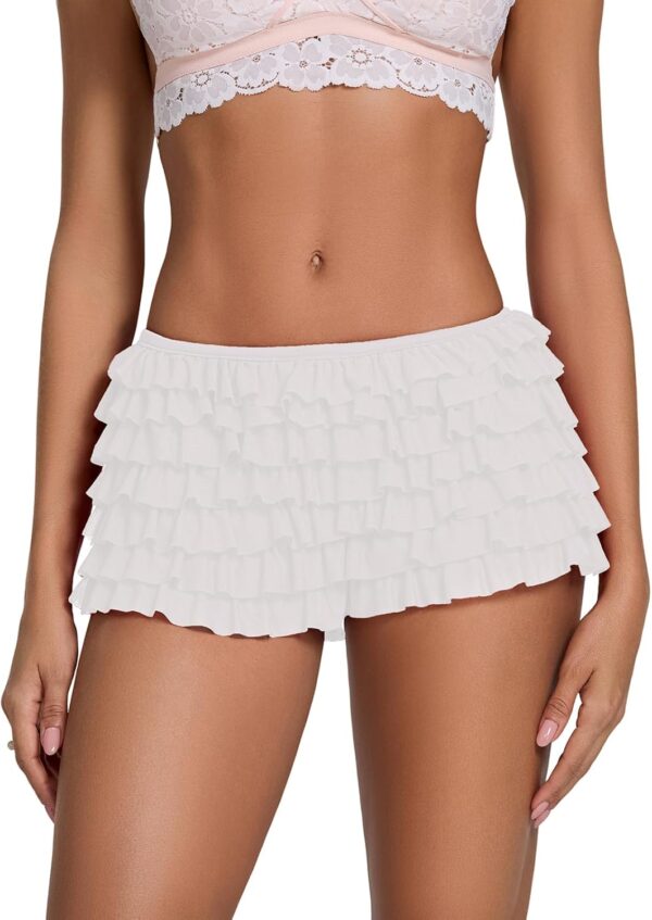 Women's Multi-Layer Lace Ruffled Mini Bloomer Tie Front Elastic Low Waist Frilly Lolita Floral Shorts - Image 2