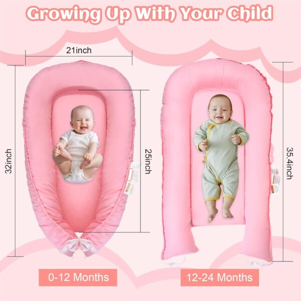 Baby Lounger - 100% Cotton Soft & Breathable Nest Lounger for Newborns to 24 Months, Portable Co-Sleeper for Boys & Girls, Perfect Baby Gift (Pink) - Image 2