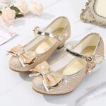 ZOFIS Girl's Dress Shoes Girls Mary Jane Shoes Glitter Buckle Strap Bow Low Heels School Uniform Shoes Ballet Flat Party Flower Girl Wedding Bridesmaid Communion Shoes - Image 6