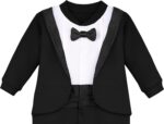 Lilax Baby Boy Gentleman Tuxedo Footie Christmas Holiday Outfit with Bow Tie - Image 4